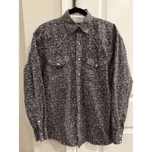 Pintlar Long Sleeve Pearl Snap Western‎ Shirt Paisley Burgundy. Size LT.